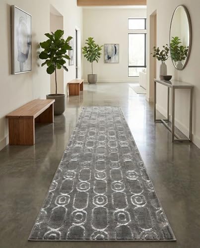Rugs.com - Vogue Geo Rug – 12 Ft Runner Gray and Silver Easy-Clean Stain-Resistant Runner Rug – Modern Geometric Design for Hallways, Entryways, and High-Traffic Areas - color: Gray and Silver, size: 2'7" x 12' (Runner)