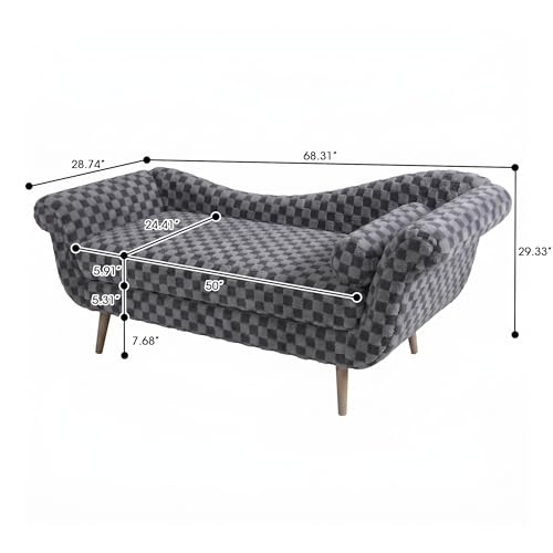 ERYE Upholstered Left Facing Chaise Lounge Chair W/Scroll Arms and Wood Legs, Elegant Chaise Lounge Square Pattern Accent Recliner Lounger Sofa for Living Room Bedroom - color: Smoke Grey Faux Fur/L