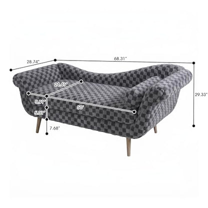 ERYE Upholstered Left Facing Chaise Lounge Chair W/Scroll Arms and Wood Legs, Elegant Chaise Lounge Square Pattern Accent Recliner Lounger Sofa for Living Room Bedroom - color: Smoke Grey Faux Fur/L