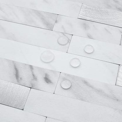 DICOFUN 10 Sheets Marble Look Peel and Stick Backsplash Wall Tile, PVC Kitchen Backsplash Peel and Stick in White, 9.4 sq.ft - color: White Stone and Metal Silver, size: 10 Sheets, 12’’x12’’x0.12’’
