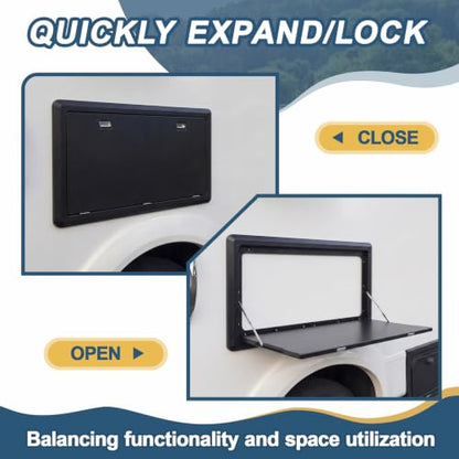 Colingmill 31.5''x17.7'' Foldable RV Table Wall Mounted Camping Table, Heavy-Duty ABS Collapsible Picnic Desk with Lockable Stainless Steel Hinge, Supports 15KG for Campervans and Motorhomes (Black) - color: Black