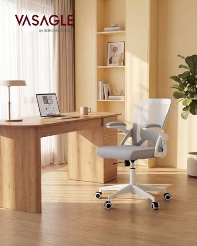 VASAGLE Chair, Adjustable Ergonomic Mesh with Lumbar Support | Office chair with 90-105° tilt function, wide seat, flip-up armrests, Dove Gray UOBN045GD01S - color: Dove Gray, size: Set of 1, style: Office Chair Without Headrest
