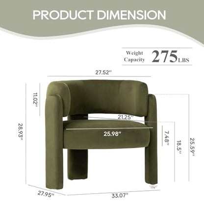 COLAMY Modern Velvet Accent Chair, Upholstered Barrel Chair, Comfy Side Arm Chair with 3 Legs for Living Room, Bedroom, Reading, Green - color: New-green, size: Set of 1