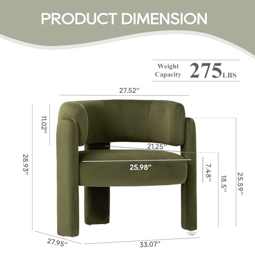 COLAMY Modern Velvet Accent Chair, Upholstered Barrel Chair, Comfy Side Arm Chair with 3 Legs for Living Room, Bedroom, Reading, Green - color: New-green, size: Set of 1