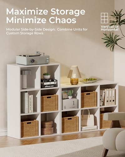 GTPLAYER 6-Cube Storage Organizer Bookcase, Stackable Cube Shelf Fits 11" Bins, Open Storage Cabinet with Partial Back Panels, Vertical or Horizontal Bookshelf for Bedroom,Home Office, White