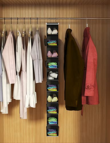 Libeder 10-Shelf Hanging Shoe Organizers with Side Pockets, Black | Hanging Closet Organizer with Side Pockets for Wardrode,Dorm, Folding Shoe Racks, Space Saving Hanging Shelves with Hooks - color: Black