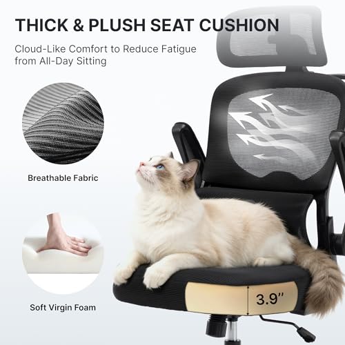 Ergonomic Office Chair 330 lbs, High Back Mesh Computer Chair with Adjustable LumbarSupport, 3D Adjustable Headrest, Flip-Up Armrests for Home Office Desk