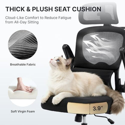 Ergonomic Office Chair 330 lbs, High Back Mesh Computer Chair with Adjustable LumbarSupport, 3D Adjustable Headrest, Flip-Up Armrests for Home Office Desk
