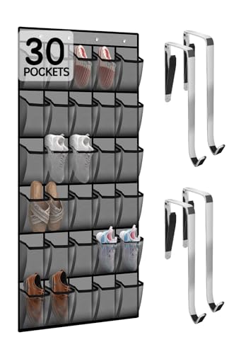 Kotkn Over the Door Shoe Organizer with 30 Breathable Mesh Pockets - Large Capacity Closet Storage for Men & Women, Hanging Shoe Rack Organizer (Gray) - color: Gray