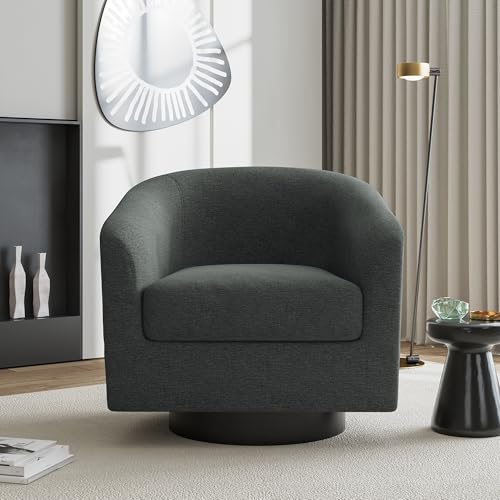 Swivel Accent Chair, Chenille Barrel Club Chair, Gray | Modern Round Armchair | Comfy Upholstered Reading Seat with Removable Cushion | For Living Room, Bedroom, Office - color: Dark Gray