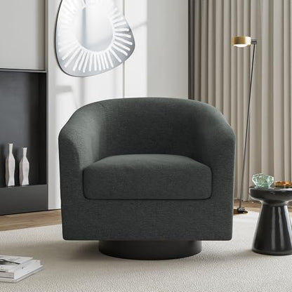 Swivel Accent Chair, Chenille Barrel Club Chair, Gray | Modern Round Armchair | Comfy Upholstered Reading Seat with Removable Cushion | For Living Room, Bedroom, Office - color: Dark Gray
