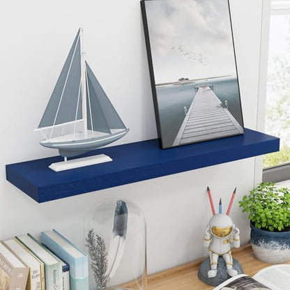 fuqing 30 Inch Floating Shelves, 6.7 Inch Deep Blue Wall Shelves Set of 2 | 30'' x 6.7'' x 1.4'' Dark Blue Shelves for Boys' Room Living Room, 40LBS, Lightweight, Hardware Included, Waterproof Finish - color: Dark Blue, size: 30 Inch