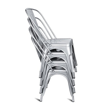 Devoko Metal Indoor-Outdoor Chairs Distressed Style Kitchen Dining Chairs Stackable Side Chair with Back Set of 4 (Silver) - color: Silver