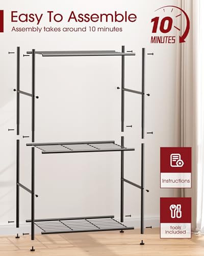 Sakugi 3-Tier Metal Storage Shelves - Space-Saving Shelf Organizer for Small Spaces, Compact Shelving Unit with Adjustable Feet for Kitchen, Garage, Laundry Room (17.7" x 12.5" x 30.1", Black) - size: 17.7W x 12.5D x 30.1H(3T)