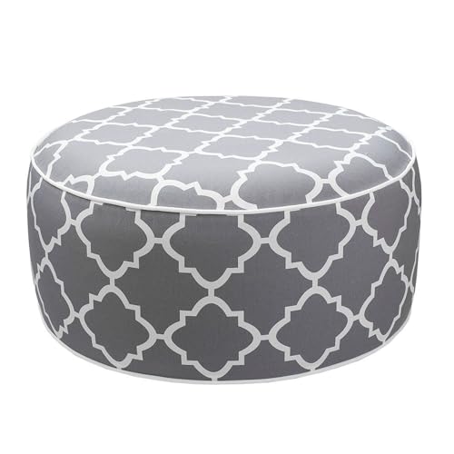 Outdoor/Indoor Inflatable Ottoman Pouf D20 xH9, All Weather Round Footstool with Handle, Water Repellent Portable Footrest for Patio Garden Camping Travel-Grey Geometry - color: Grey Geometry