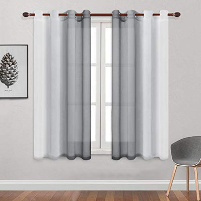 DWCN Grey Ombre Sheer Curtains - Faux Linen Semi Voile Gradient Bedroom and Living Room Curtains, Set of 2 Grommet Top Window Drape Panels, 52 x 63 Inch Length - color: Grey, size: 52"W x 63"L (Pack of 2)