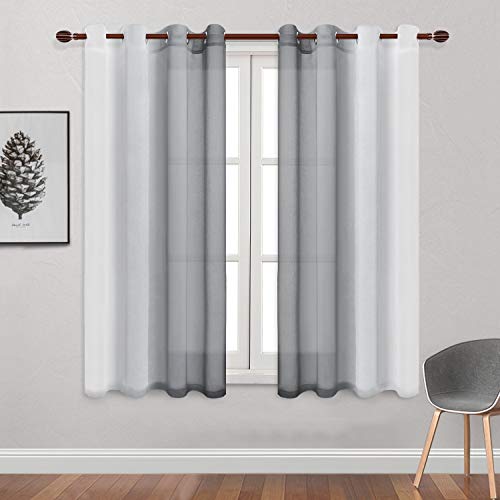 DWCN Grey Ombre Sheer Curtains - Faux Linen Semi Voile Gradient Bedroom and Living Room Curtains, Set of 2 Grommet Top Window Drape Panels, 52 x 63 Inch Length - color: Grey, size: 52"W x 63"L (Pack of 2)