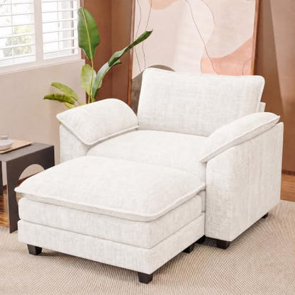 JUMMICO 40" Chaise Lounge Chair with Ottoman, Single Sofa Chair, White | Comfy Chenille, Double Layer Cushion, Wide Armrest, Deep Seat, High-Density Foam, Reading Chair for Living Room - color: White, size: Single Sofa Chair
