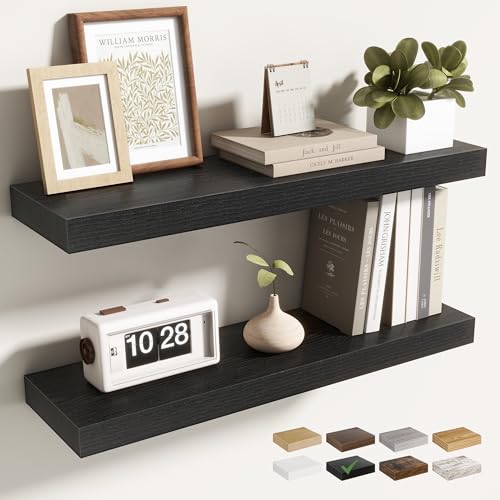Acovy 24 Inch Floating Shelves for Wall 2 Pack, 24" Wall Shelves for Books, Storage, Decor, Wall Mounted Floating Shelf with Invisible Brackets for Kitchen, Living Room, Black - color: Black, size: 6.5"Wx24"L-2pcs