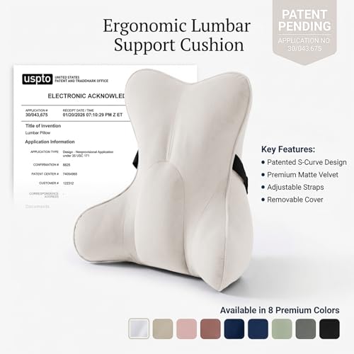 Lumbar Support Pillow(Pat. Pend) – Multi-Functional Ergonomic Back Cushion for Sofa Chair, Car Seat & Sofa, Reading Pillow with Firm Multi-Zone Support to Relieve Lower Back Pain, Misty White - color: Misty White