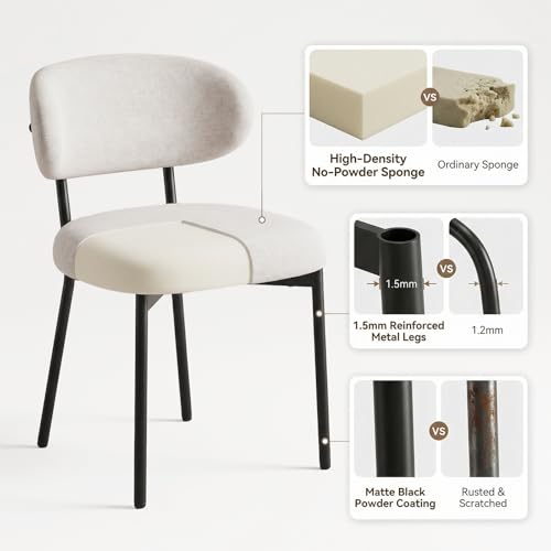 Upholstered Dining Chairs Set of 6, Modern Fabric Kitchen Chairs with Curved Backrest and Cushioned Seat, Sturdy Metal Legs, Modern Dining Chairs for Kitchen Dining Room, Living Room,Beige - color: Beige, size: Set of 6