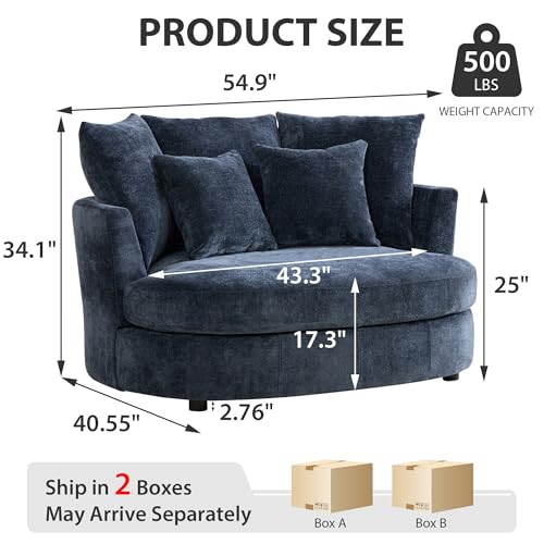 Chifee & Vingol 55" W Oversized Accent Barrel Chair Large Round Chair Extra Large Armchair with 5 Pillows for Living Room,Bedroom,Home Theater,Chenille,Navy - color: 55"- Navy