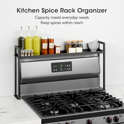 Bumusty Adjustable Stove Top Shelf, 4-Level Spice Rack, Black | Adjustable width and height use vertical space to keep spices organized above stoves or on kitchen counters. - size: High Stand