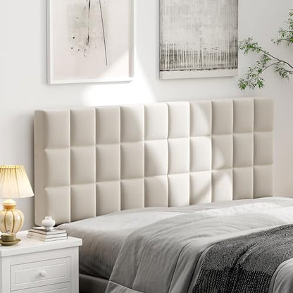 Velvet Upholstered Tufted Queen Size Headboard,Wood Head Board with Metal Legs, Adjustable Height from 42” to 56”, Bed Headboard in Modern Design,Backboard for Bed, Beige - color: Beige, size: Queen