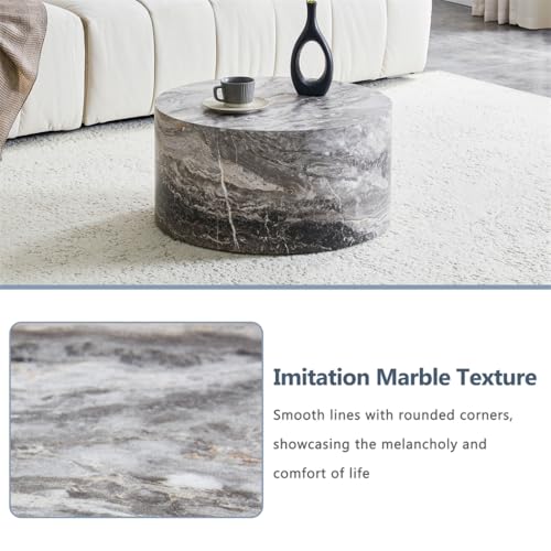 Round Coffee Table Living Room Table - Modern Faux Marble Design with Wood Accents in Grey,No Assembly Required - Ready to Use,Space-Saving - color: 24'' Marble Gray, size: 24'' Round Coffee Table