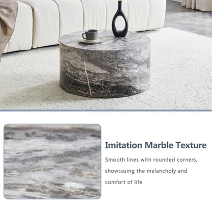 Round Coffee Table Living Room Table - Modern Faux Marble Design with Wood Accents in Grey,No Assembly Required - Ready to Use,Space-Saving - color: 24'' Marble Gray, size: 24'' Round Coffee Table
