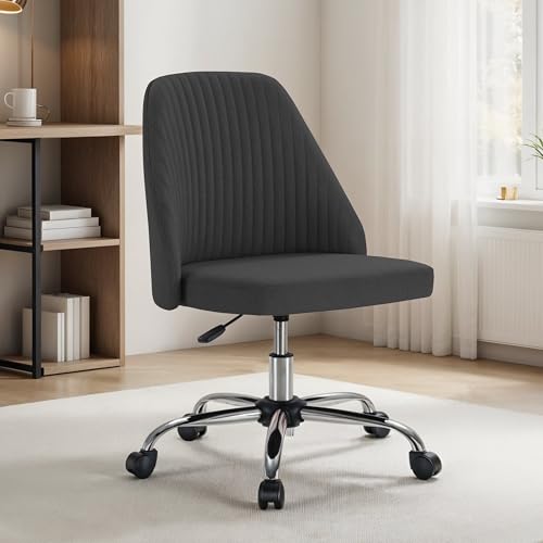 Simple Deluxe Armless Office Desk Chair, Modern Cute Swivel Vanity Chair Comfy Home Office Chairs with Wheels Height Adjustable Rolling Computer Task for Living Room, Make-up, Bedroom, Dark Grey - color: Dark Grey