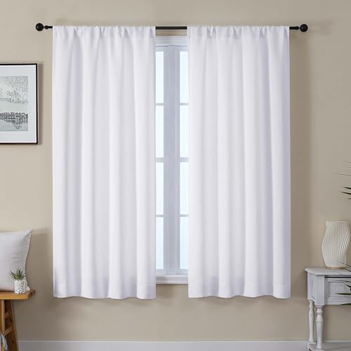 Gwine Pura White Curtains 63 inch Length, Light Filtering Thermal Insulated Noise Reducing Window Curtain Panels for Bedroom, Elegant Solid Soft Drapes for Living Room, Each 40Wx63L, 2 Panels - color: Pure White, size: 40"W x 63"L (Pack of 2)