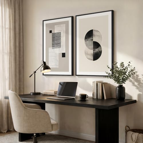 Large Framed Black and White Neutral Abstract Wall Art for Living Room, 2 Piece Modern Canvas Prints Artwork for Walls, Beige Minimalist Geometric Pictures for Bedroom Hallway Wall Decor 24x36 In - color: Black white Geometry, size: 24" W x 36" H x 2Pcs