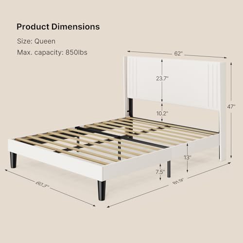 Gizoon Queen Bed Frame with Wingback Headboard, Upholstered Platform Bed | Bed Frame with Padded Headboard,Wooden Slats, Noise-Free, No Box Spring Needed, Easy Assembly,White - color: White, size: Queen