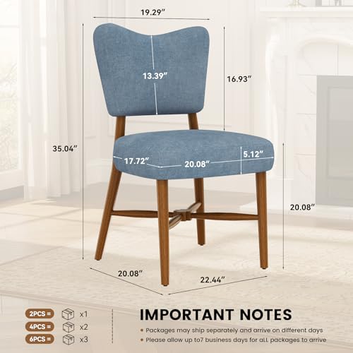 Farmhouse Dining Chairs Set of 2, Linen Seat, Wood Legs, Blue | Mid Century Modern, Upholstered Padded Cushion, Solid Wood Cross-Brace, Easy 15-Min Assembly, Kitchen Dining Room - color: Blue, size: Set of 2