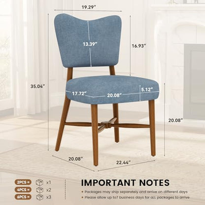 Dining Chairs Set of 6, Linen Upholstered, Solid Wood Legs, Blue | Mid Century Farmhouse, Cross-Brace Reinforced, Padded Cushion, Easy 15-Min Assembly, Kitchen Dining Room - color: Blue, size: Set of 6