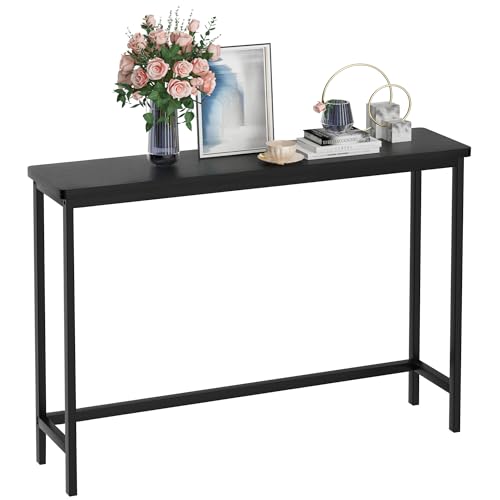 VASMIA Console Table, Entryway Table, Narrow Sofa Table, 39" Bamboo Hallway Table for Entryway, Living Room, Bedroom, Foyer, Black - color: Black, size: 9.44"D x 39.37"W x 29.52"H