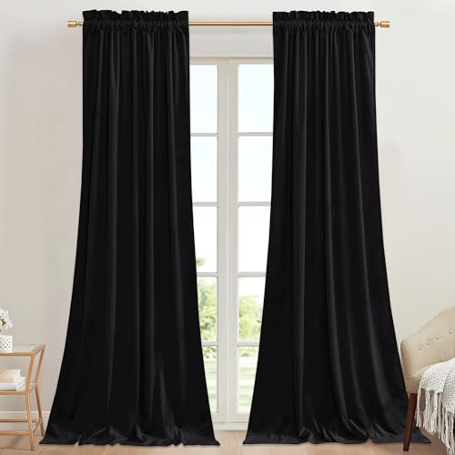 Black Blackout Velvet Curtains 90 inches, Rod Pocket, 2 Panels | Thick Heavy Privacy Doorway Room Dividers, 300GSM Soft Heavy Velvet, Thermal Insulated, Noise Reducing, Bedroom, Home Office - color: Neutral Series - Black, size: 42"W x 90"L (Pack of 2)