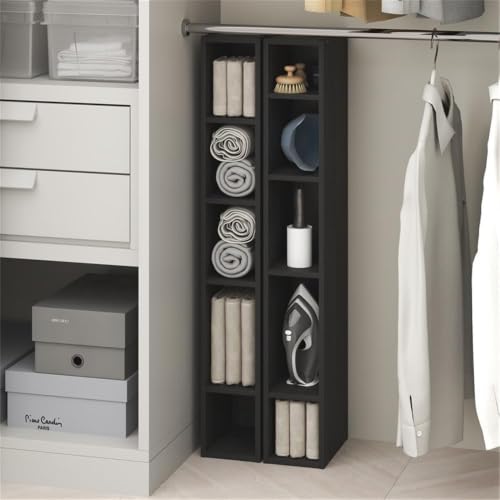 Pemberly Row 10-Tier Adjustable Closet Organizer, 6-Inch Slim Shelves, Blackwood Finish, Modular Stackable Units, Vertical Storage System for Shoes, Clothes, Accessories, 78.7-Inch Tall Closet