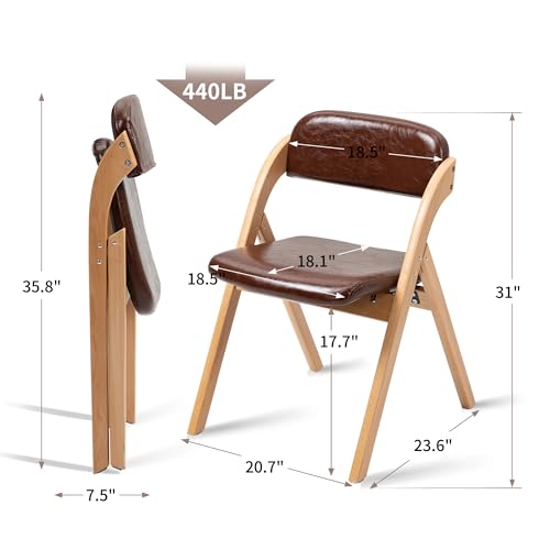 PU Folding Chairs with Padded Seats | Wooden Stackable Foldable Dining Chair Set of 2 Easy to Assemble Extra for Guests Kitchen Office Wedding - color: Wood With Pu, size: 2PCS