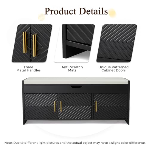 Shoe Bench, Storage Bench with Lift Top Storage, Entryway Bench with Cushioned Seat, Adjustable Shelf for Living Room, Bedroom, Hallway, Black - color: Black