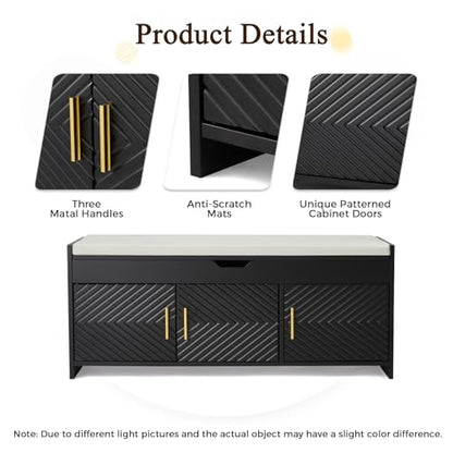 Shoe Bench, Storage Bench with Lift Top Storage, Entryway Bench with Cushioned Seat, Adjustable Shelf for Living Room, Bedroom, Hallway, Black - color: Black
