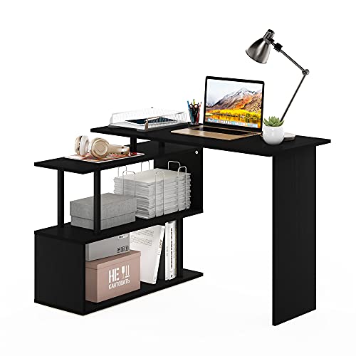 Furinno Moore L-Shape Computer Desk with 3-Tier Shelves, Americano | L-Shape Gaming Desk, Reversible, Computer Desk, for Home Office, Bedroom - color: Americano/Black, style: 3-Tier Shelves Desk