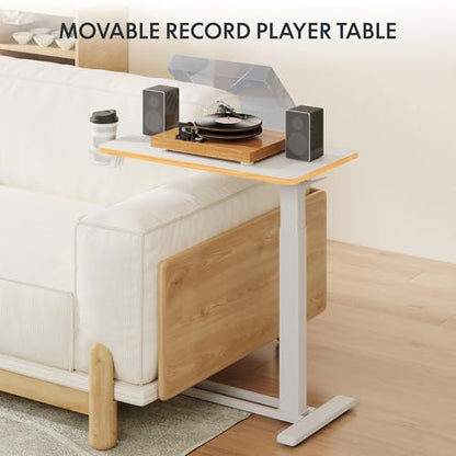 FLEXISPOT H7 28" Pneumatic Height-Adjustable Overbed Table with Wheels | C-shaped bedside table TV Tray,Medical End Side Table,Laptop desk for Hospital Home office use,27.6"Wx15.7"D,White Maple - color: White Maple, size: Small