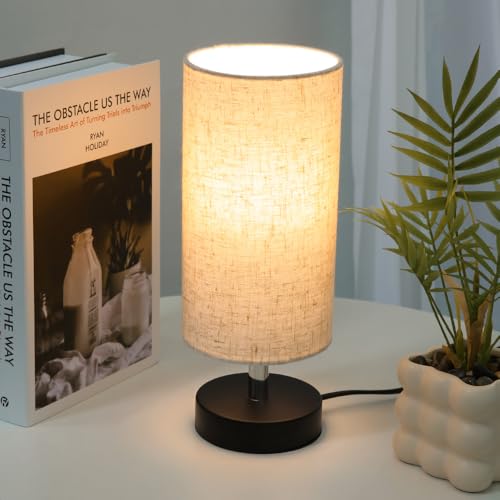 Bedside Table Lamps, Table Lamp for Bedroom, Lamps for Night Stands with Linen Lampshades, Small Table Lamp for Living Room, Office (Bulb Excluded) - color: Black
