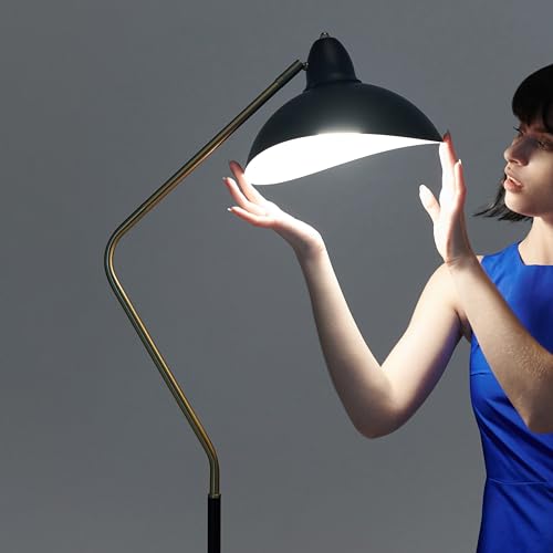Brightech Swoop 69 in. Classic Black Industrial 1-Light Adjustable LED Floor Lamp with Black Metal Bowl Shade FL-SWP-BLK - color: Black