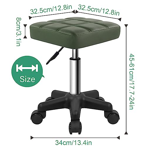 FURWOO Square Swivel Stool with Wheels PU Leather Rolling Stool Height Adjustable for Spa Salon Massage Green - color: Green