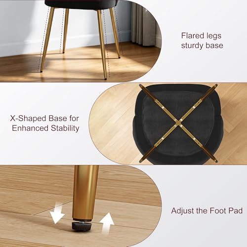 VECELO Velvet Dining Chairs Set of 2, Modern Upholstered Kitchen Chairs with Thick Cushions, Curved Padded Backrest and Metal Legs, for Kitchen, Dining Room, Living Room, Black - color: Black, size: Set of 2