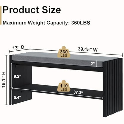 40" Entryway Shoe Bench with Storage & Cushion, Modern Fluted Shoe Rack for Mudroom, Sturdy Wooden Hallway Bench with 360 lbs Capacity, Black Oak - color: Black Oak