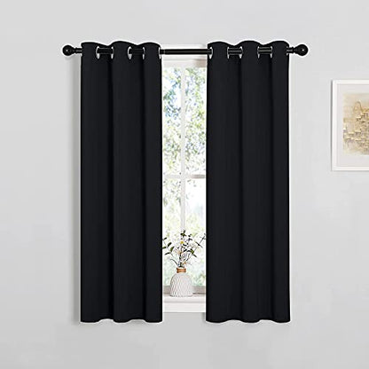 NICETOWN Living Room Blackout Curtains and Drapes, Black Solid Thermal Insulated Grommet Blackout Drapery Panels for Window (2 Panels, 29 inches Wide by 45 inches Long, Black) - color: Black, size: 29"W x 45"L (Pack of 2)